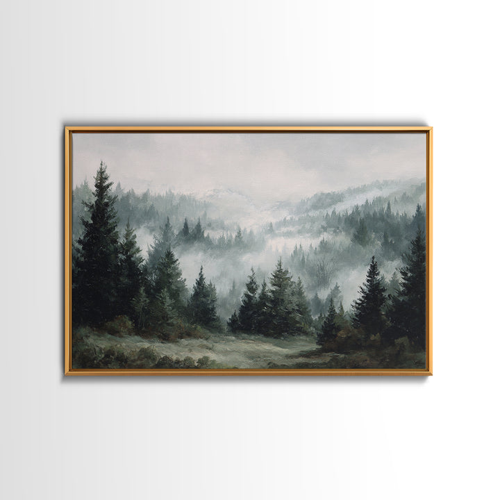 Moody Foggy Forest Framed Canvas Print, Black and White Art, Room Decor, Living Room Decor, Fine Art, Monochrome, Art Print, BAW-3x2-35