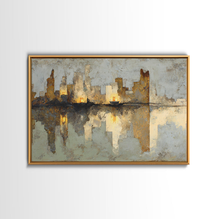 Monochrome City Skyline Reflected Canvas Print, Black and White Art, Contemporary Art, Living Room Decor, Monochrome, BAW-3x2-39