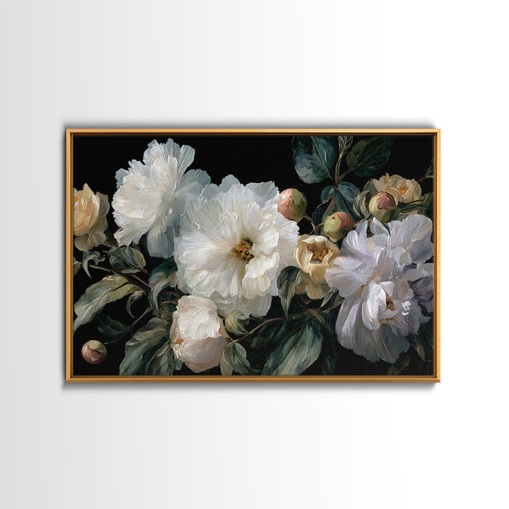 White Flower on Deep Black Background Canvas Print, Black and White Art, Modern Art, Living Room Decor, Monochrome, Art Prints, BAW-3x2-40