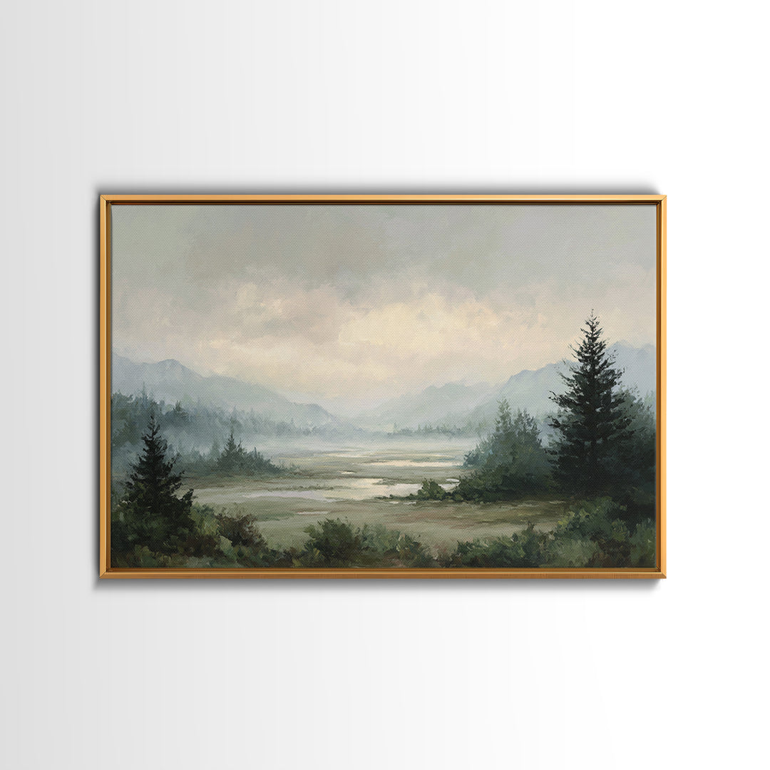 Misty Bridge Landscape Framed Canvas Print, Black and White Art, Art Prints, Living Room Decor, Fine Art, Monochrome, BAW-3x2-47
