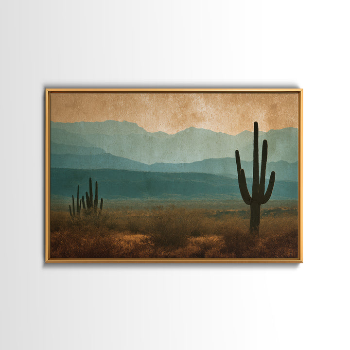 Monochrome Desert Cactus Silhouette Canvas Print, Black and White Art, Neutral Decor, Living Room Decor, Oil Painting, BAW-3x2-49