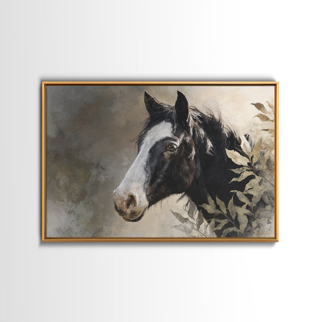 Black and White Wild Horse Portrait Canvas Print, Black and White Art, Cabin Decor, Living Room Decor, Fine Art, Monochrome, BAW-3x2-57