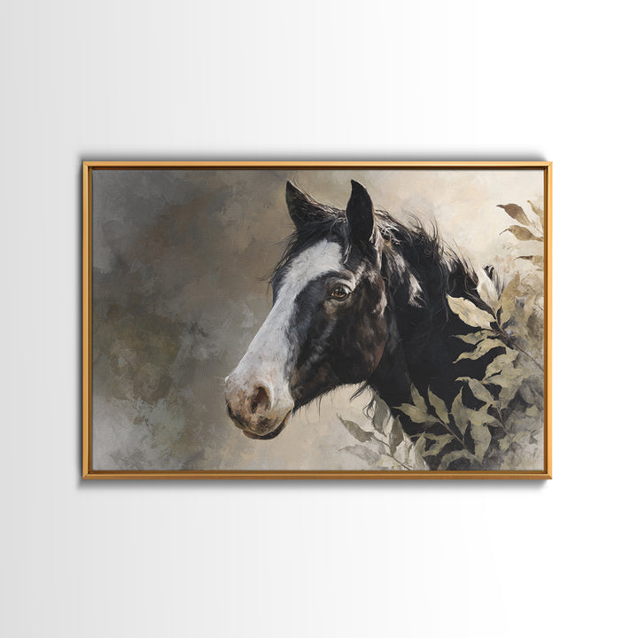 Black and White Wild Horse Portrait Canvas Print, Black and White Art, Cabin Decor, Living Room Decor, Fine Art, Monochrome, BAW-3x2-57