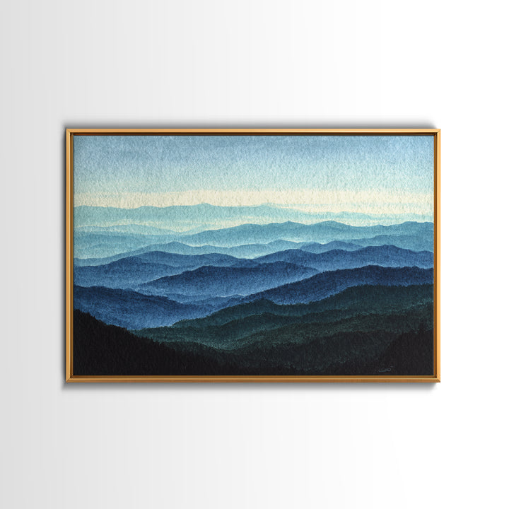Black Ink Mountain Range Framed Canvas Print, Black and White Art, Wood Wall Art, Living Room Decor, Fine Art, Monochrome, BAW-3x2-6