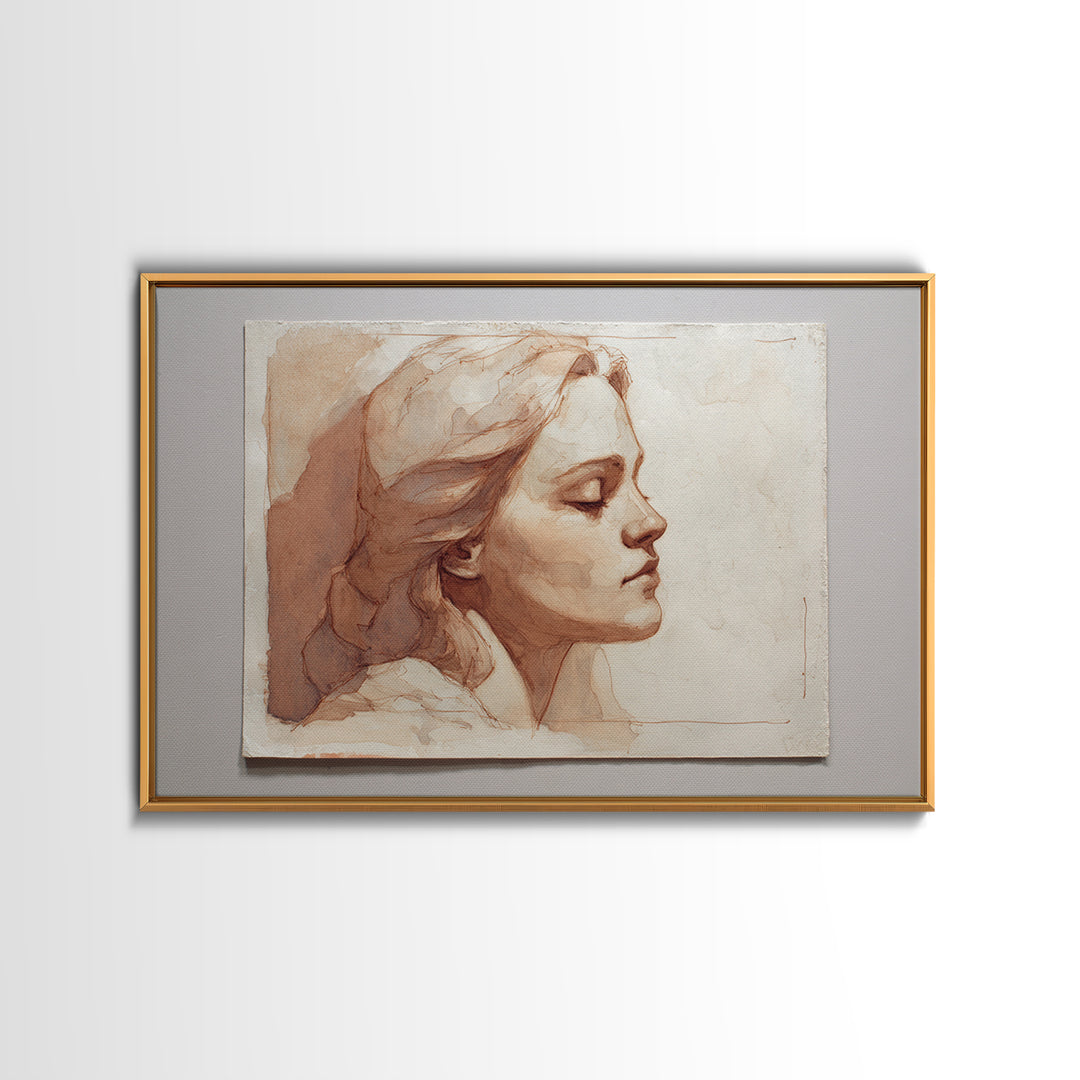 Classic Nude Figure Sketch Canvas Print, Black and White Art, Modern Art, Living Room Decor, Oil Painting, Monochrome, BAW-3x2-61