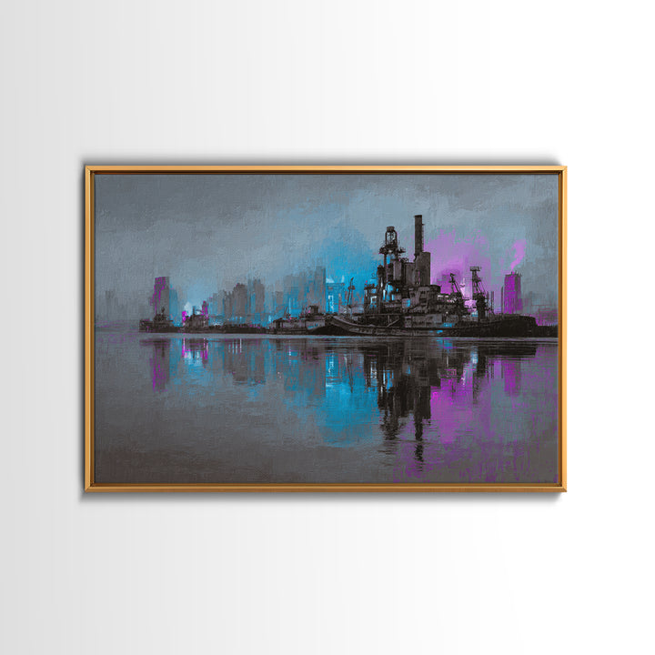 Monochrome City Skyline Reflected Framed Canvas Print, Black and White Art, Canvas Print, Living Room Decor, Monochrome, BAW-3x2-63