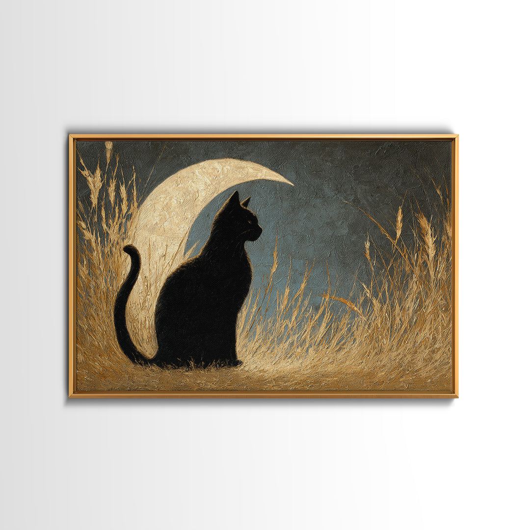 Black Cat Silhouette Canvas Print, Black and White Art, Minimalist Decor, Living Room Decor, Fine Art, Monochrome, BAW-3x2-68