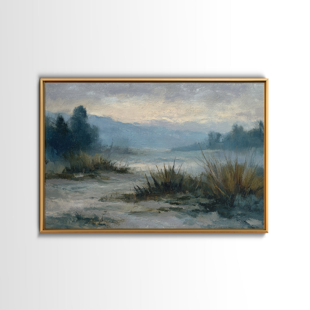 Misty Bridge Landscape Framed Canvas Print, Black and White Art, Photo Prints, Living Room Decor, Watercolor Art, Monochrome, BAW-3x2-71