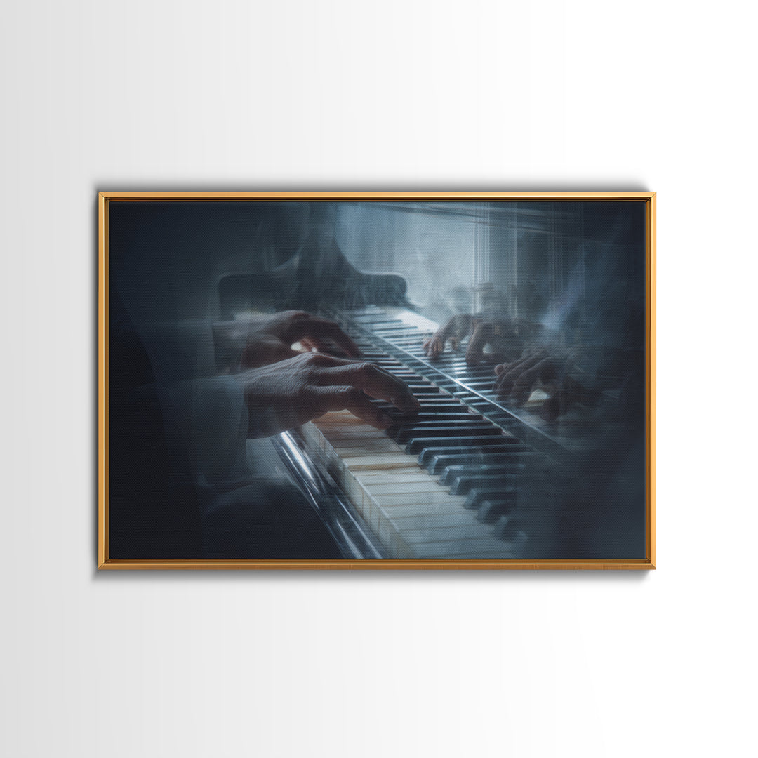 Piano Keys and Hands Framed Canvas Print, Black and White Art, Modern Wall Art, Living Room Decor, Oil Painting, Monochrome, BAW-3x2-74