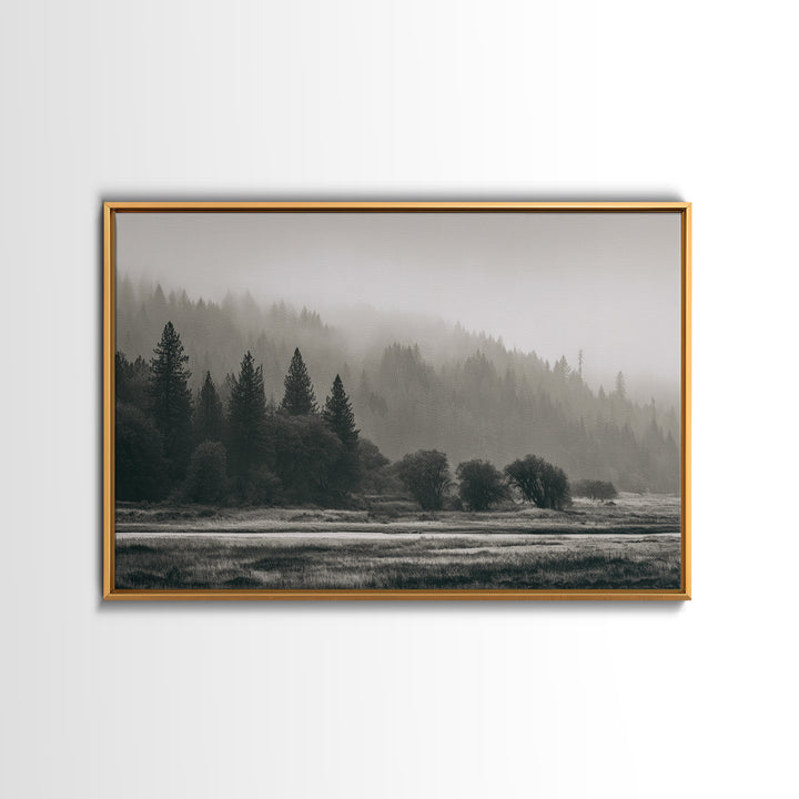Moody Foggy Forest Canvas Print, Black and White Art, Gothic Decor, Living Room Decor, Oil Painting, Monochrome, BAW-3x2-83
