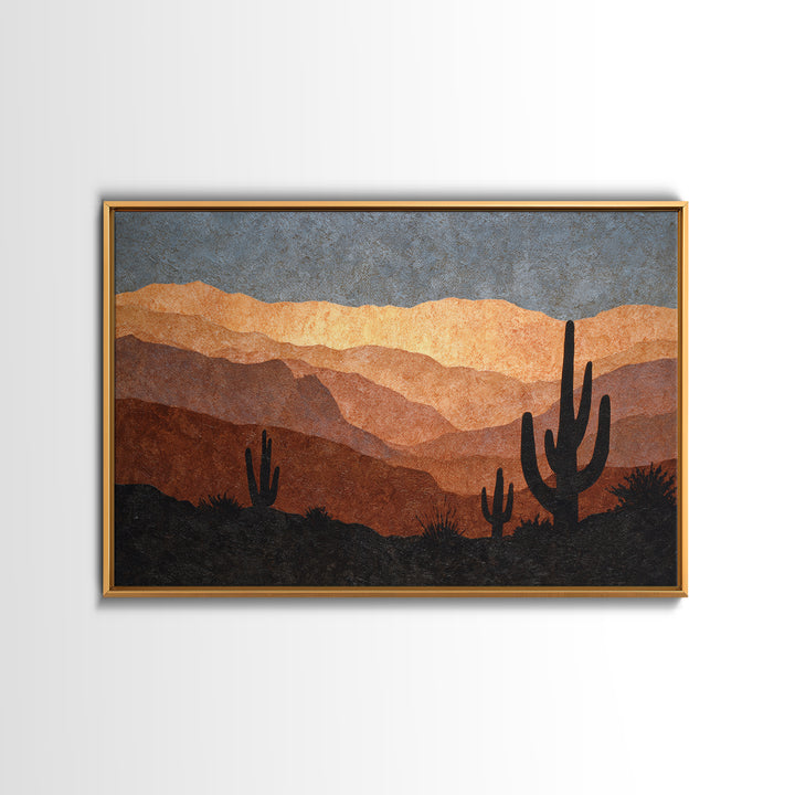 Monochrome Desert Cactus Silhouette Framed Canvas Print, Black and White Art, Luxury Decor, Living Room Decor, Monochrome, BAW-3x2-97