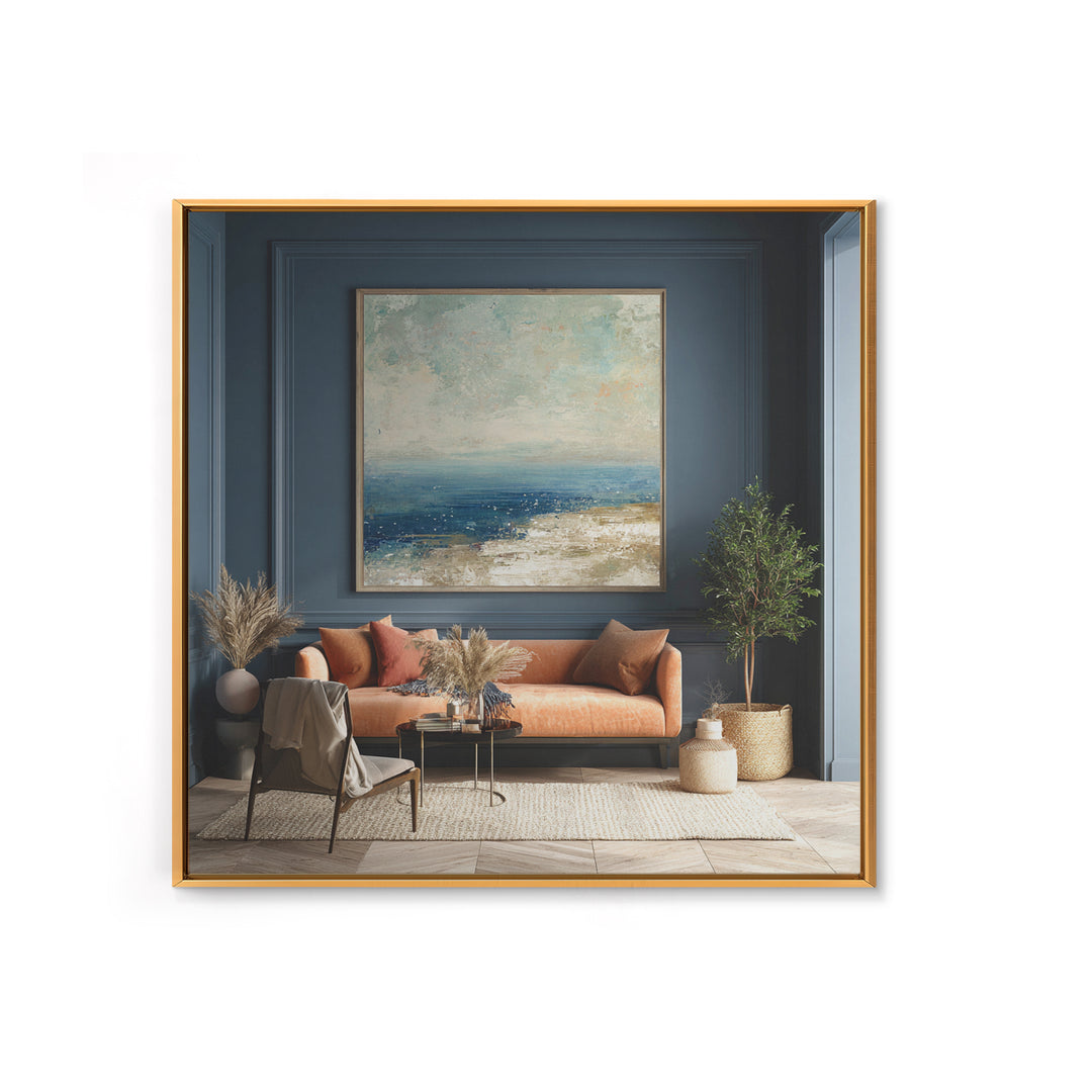Coastal Cliffs with Gulls and Sea Spray Framed Canvas Print, Beach Art, Original Art, Coastal Decor, Fine Art, Shore, BEA-1x1-11