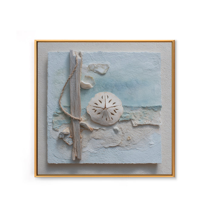 Minimal Sand Dollar Study on Textured Paper Framed Canvas Print, Beach Art, Wall Decor, Coastal Decor, Fine Art, Shore, BEA-1x1-12