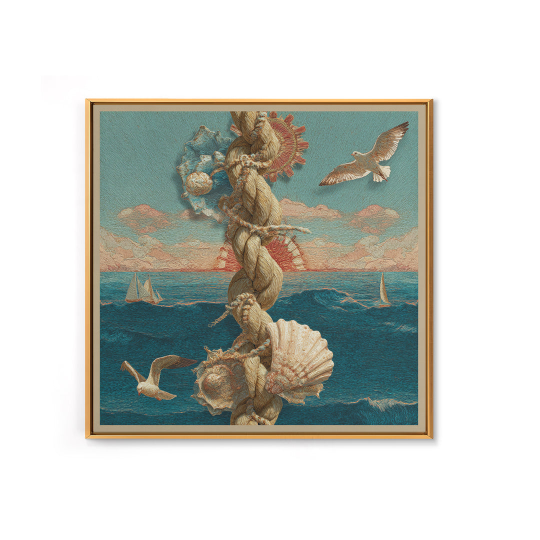 Nautical Rope and Shell Still Life Canvas Print, Beach Art, Modern Art, Coastal Decor, Fine Art, Shore, Luxury Decor, BEA-1x1-17
