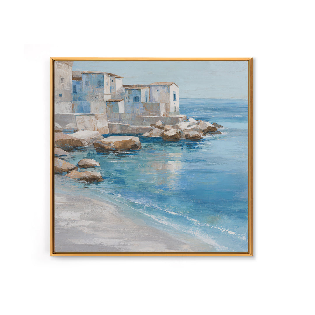 Mediterranean Cove with Clear Water Framed Canvas Print, Beach Art, Beach, Coastal Decor, Fine Art, Shore, Beach Decor, BEA-1x1-44