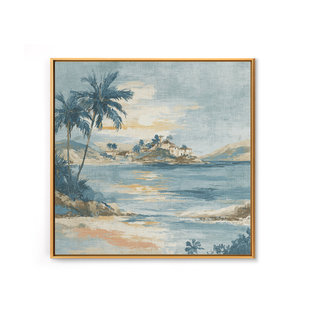Moonlit Tropical Beach Framed Canvas Print, Beach Art, Art, Coastal Decor, Fine Art, Shore, Abstract Wall Art, Whimsical Decor, BEA-1x1-48