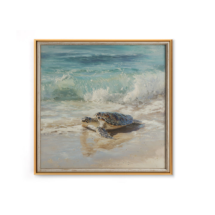 Family of Sea Turtles Crossing Moonlit Sand Framed Canvas Print, Beach Art, Coastal Art, Coastal Decor, Fine Art, Shore, BEA-1x1-62