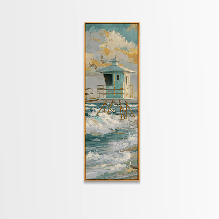 Quiet Lifeguard Tower at Golden Hour Framed Canvas Print, Beach Art, Coastal Decor, Abstract Art, Shore, Printable Art, BEA-1x3-15