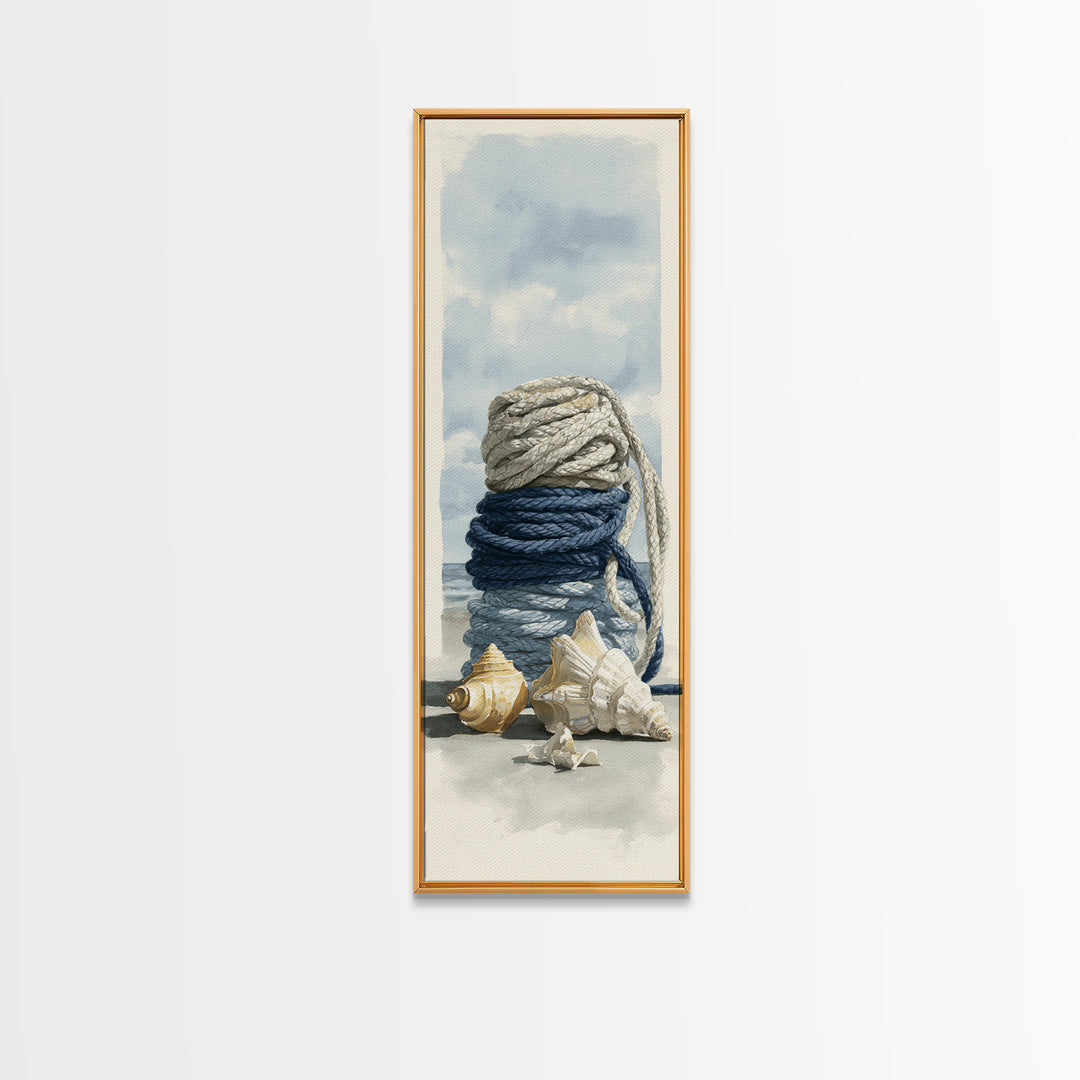 Nautical Rope and Shell Still Life Framed Canvas Print, Beach Art, Modern Decor, Coastal Decor, Fine Art, Shore, Home Decor, BEA-1x3-29