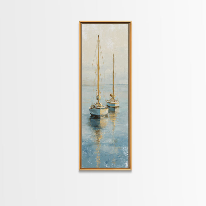 Sunset Sailboat Silhouette on Calm Water Canvas Print, Beach Art, Art Print, Coastal Decor, Oil Painting, Shore, BEA-1x3-90