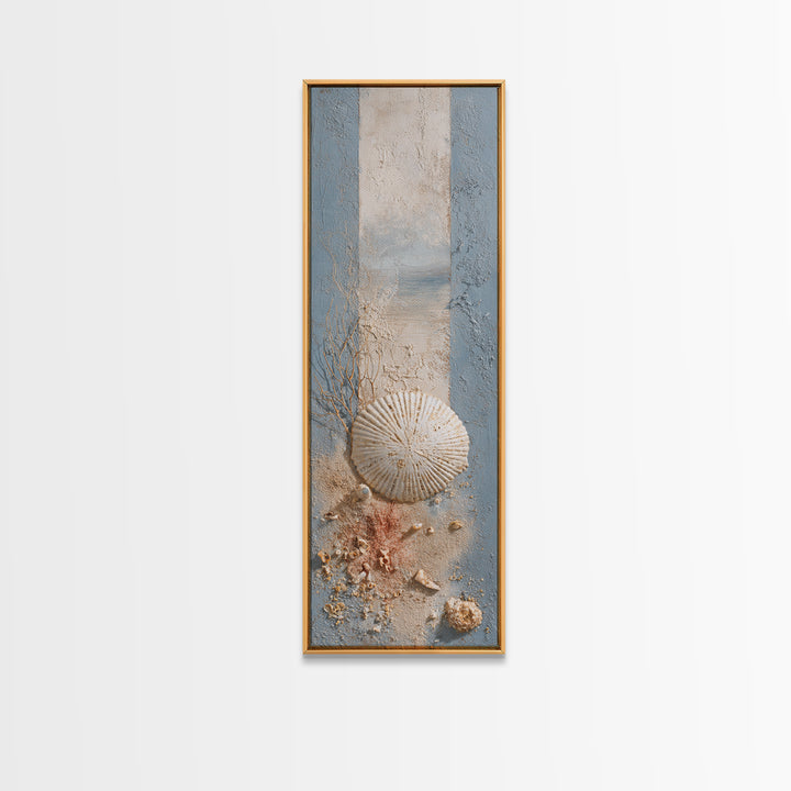 Minimal Sand Dollar Study on Textured Paper Framed Canvas Print, Beach Art, Wall Art Print, Coastal Decor, Abstract Art, Shore, BEA-1x3-96