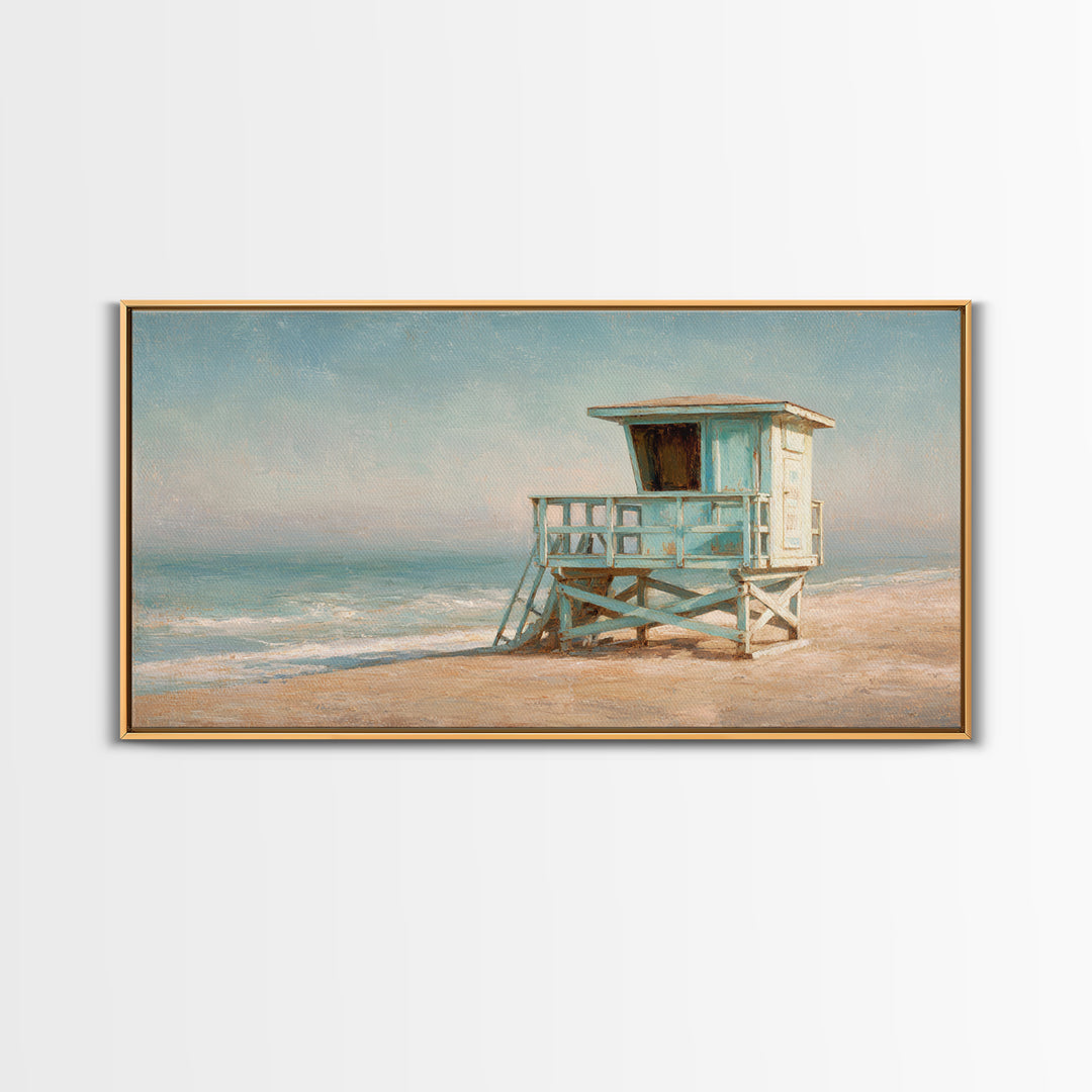Quiet Lifeguard Tower at Golden Hour Canvas Print, Beach Art, Original Art, Coastal Decor, Oil Painting, Shore, Beach Decor, BEA-2x1-47