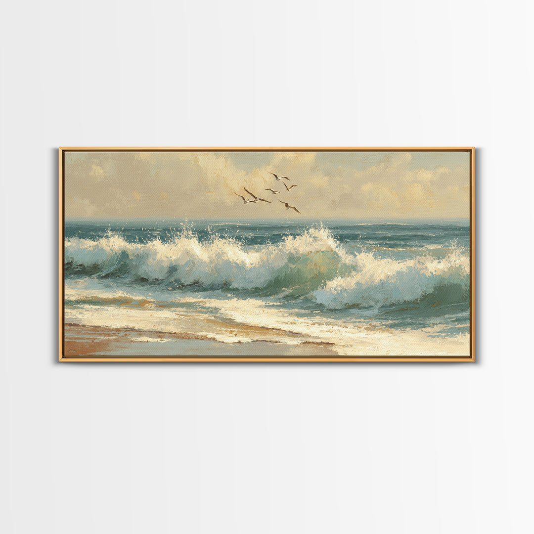 Stormy Ocean Wave Framed Canvas Print, Beach Art, Art, Coastal Decor, Fine Art, Shore, Abstract Wall Art, Whimsical Decor, BEA-2x1-5