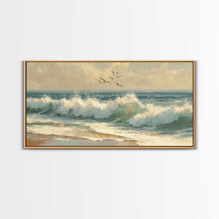Stormy Ocean Wave Framed Canvas Print, Beach Art, Art, Coastal Decor, Fine Art, Shore, Abstract Wall Art, Whimsical Decor, BEA-2x1-5
