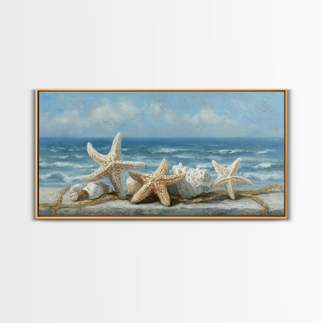 Sun Bleached Starfish and Shells Still Life Canvas Print, Beach Art, Wall Decor, Coastal Decor, Shore, Whimsical Decor, BEA-2x1-57