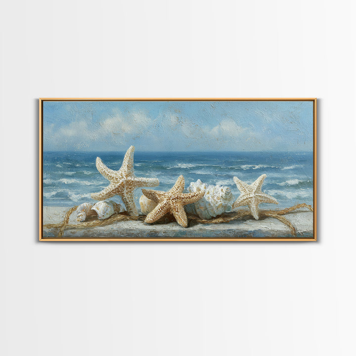 Sun Bleached Starfish and Shells Still Life Canvas Print, Beach Art, Wall Decor, Coastal Decor, Shore, Whimsical Decor, BEA-2x1-57
