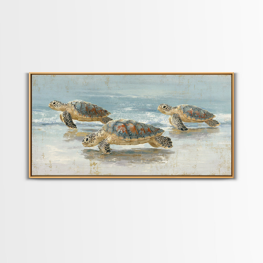 Family of Sea Turtles Crossing Moonlit Sand Canvas Print, Beach Art, Wall Art, Coastal Decor, Fine Art, Shore, Abstract Art, BEA-2x1-58