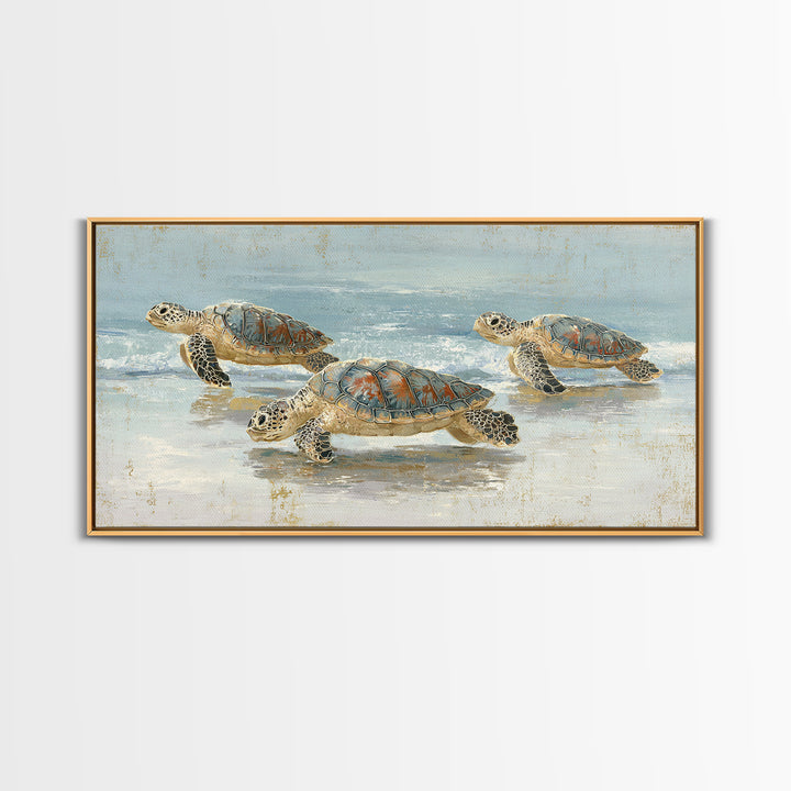 Family of Sea Turtles Crossing Moonlit Sand Canvas Print, Beach Art, Wall Art, Coastal Decor, Fine Art, Shore, Abstract Art, BEA-2x1-58