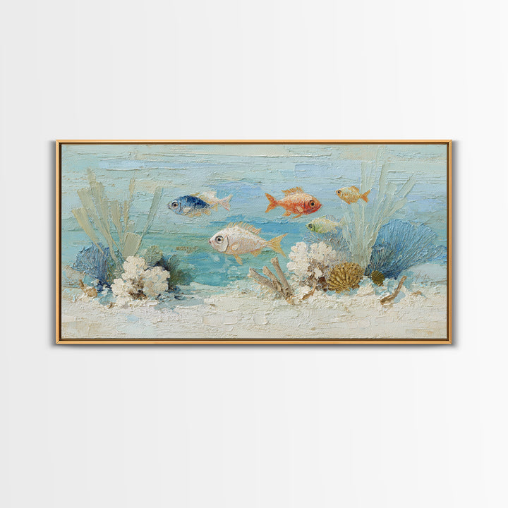 Coral Reef Fish Framed Canvas Print, Beach Art, Luxury Decor, Coastal Decor, Fine Art, Shore, Digital Art, Printable Wall Art, BEA-2x1-6
