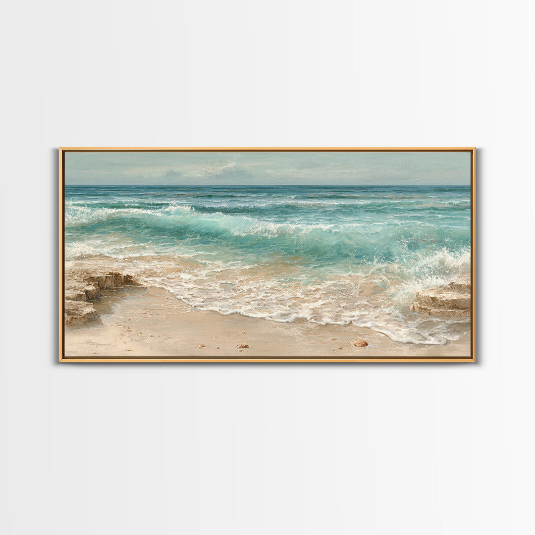 Mediterranean Cove with Clear Water Canvas Print, Beach Art, Printable Wall Art, Coastal Decor, Shore, Living Room Wall Art, BEA-2x1-64