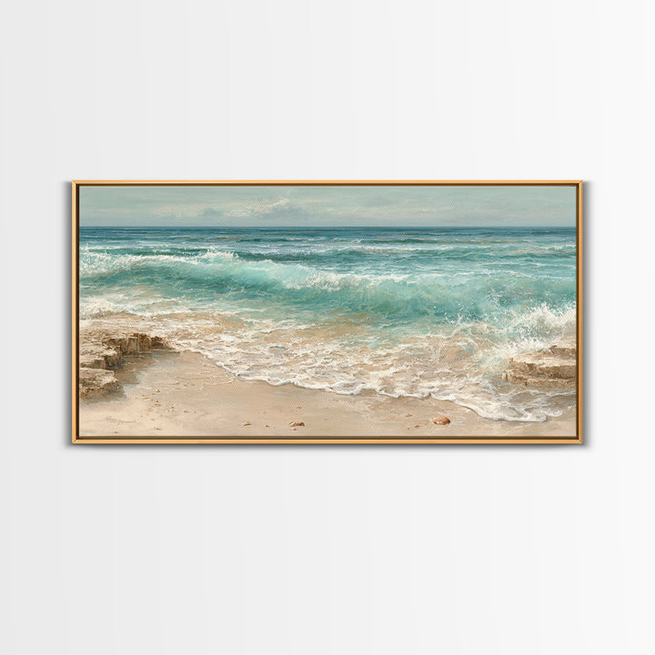 Mediterranean Cove with Clear Water Canvas Print, Beach Art, Printable Wall Art, Coastal Decor, Shore, Living Room Wall Art, BEA-2x1-64