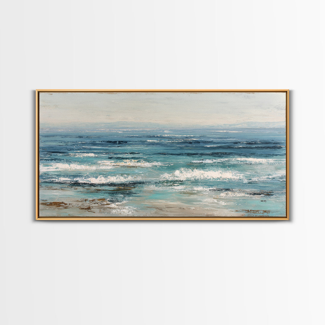Abstract Ocean Horizon Framed Canvas Print, Beach Art, Wall Art Print, Coastal Decor, Shore, Beach Prints, Gallery Decor, BEA-2x1-84