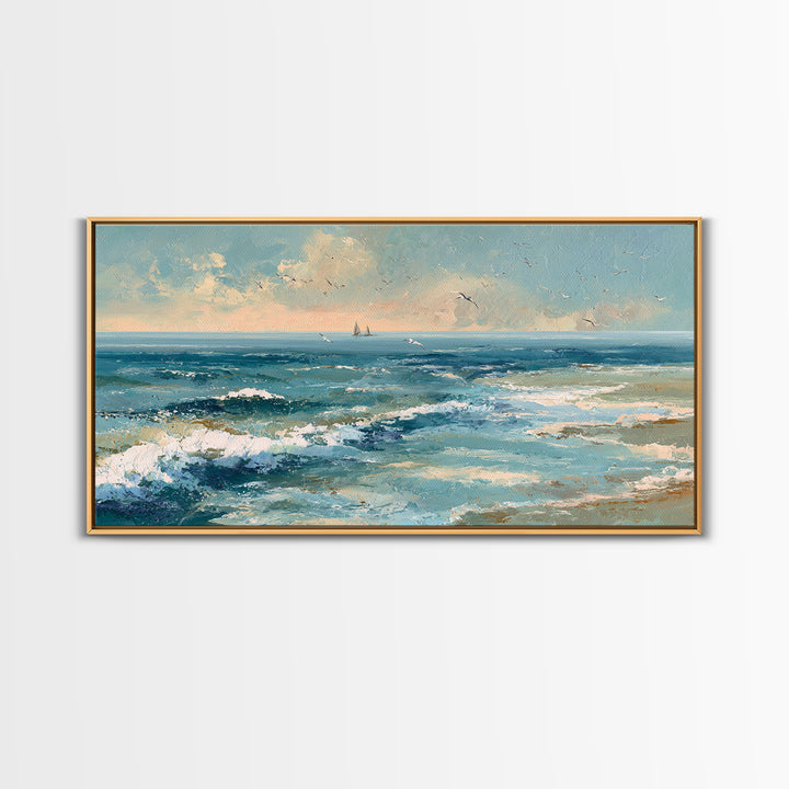 Aerial Turquoise Shoreline Canvas Print, Beach Art, Original Art, Coastal Decor, Fine Art, Shore, Beach Decor, Modern Art, BEA-2x1-93