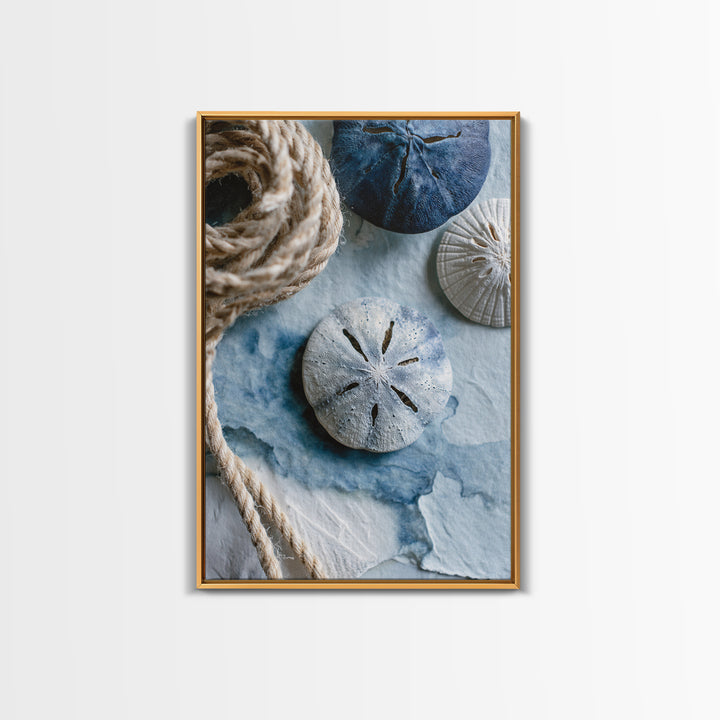 Minimal Sand Dollar Study on Textured Paper Framed Canvas Print, Beach Art, Digital Art, Coastal Decor, Oil Painting, Shore, BEA-2x3-20
