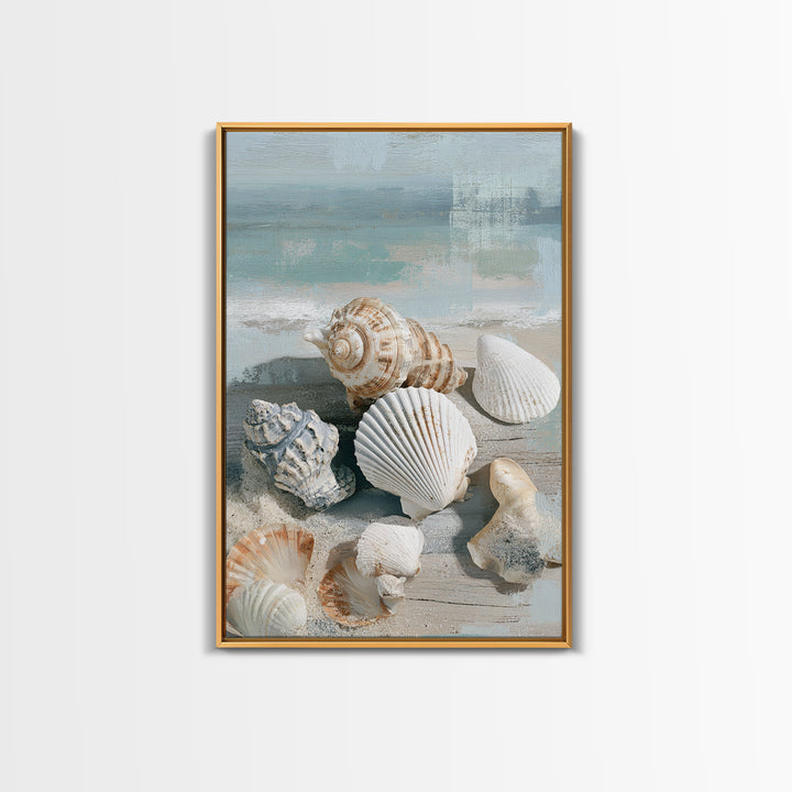 Seashell Collection Painted Like Natural Specimens Framed Canvas Print, Beach Art, Wall Art, Coastal Decor, Fine Art, Shore, BEA-2x3-60