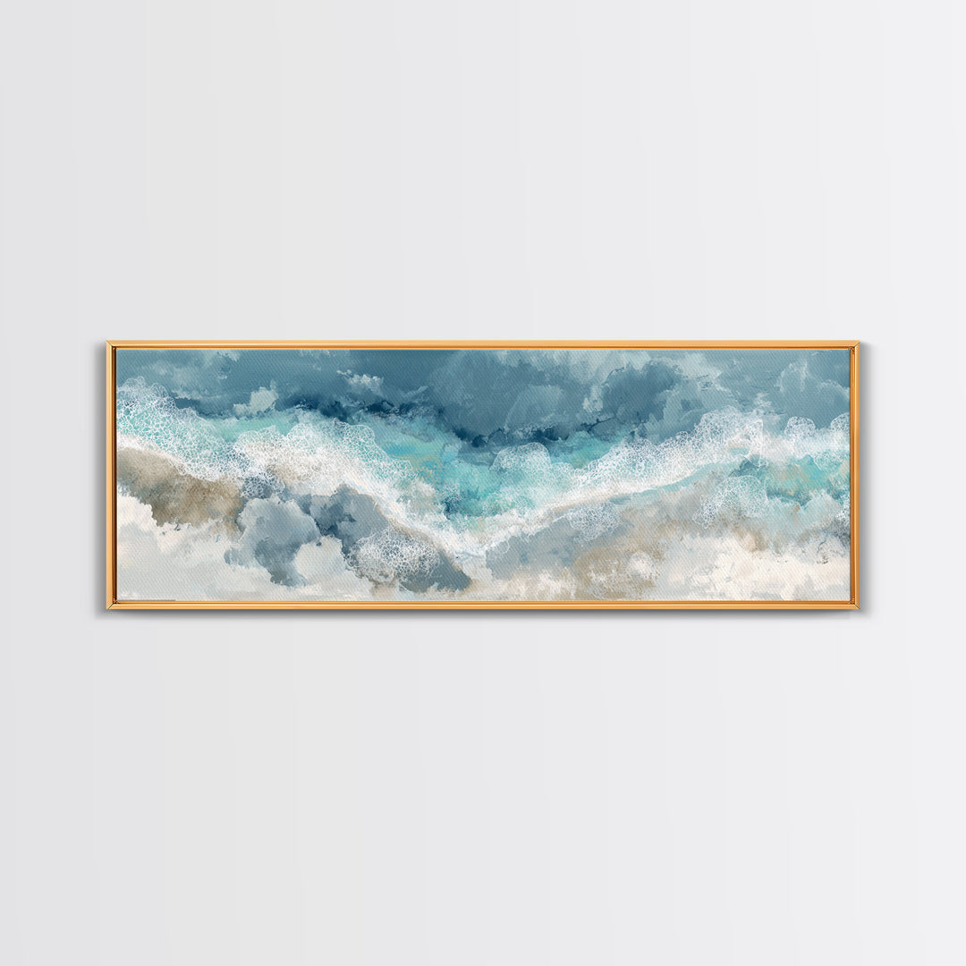 Aerial Turquoise Shoreline Framed Canvas Print, Beach Art, Wall Art Print, Coastal Decor, Fine Art, Shore, Beach Prints, BEA-3x1-17
