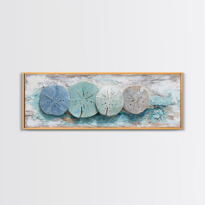 Minimal Sand Dollar Study on Textured Paper Framed Canvas Print, Beach Art, Beach Print, Coastal Decor, Oil Painting, Shore, BEA-3x1-28