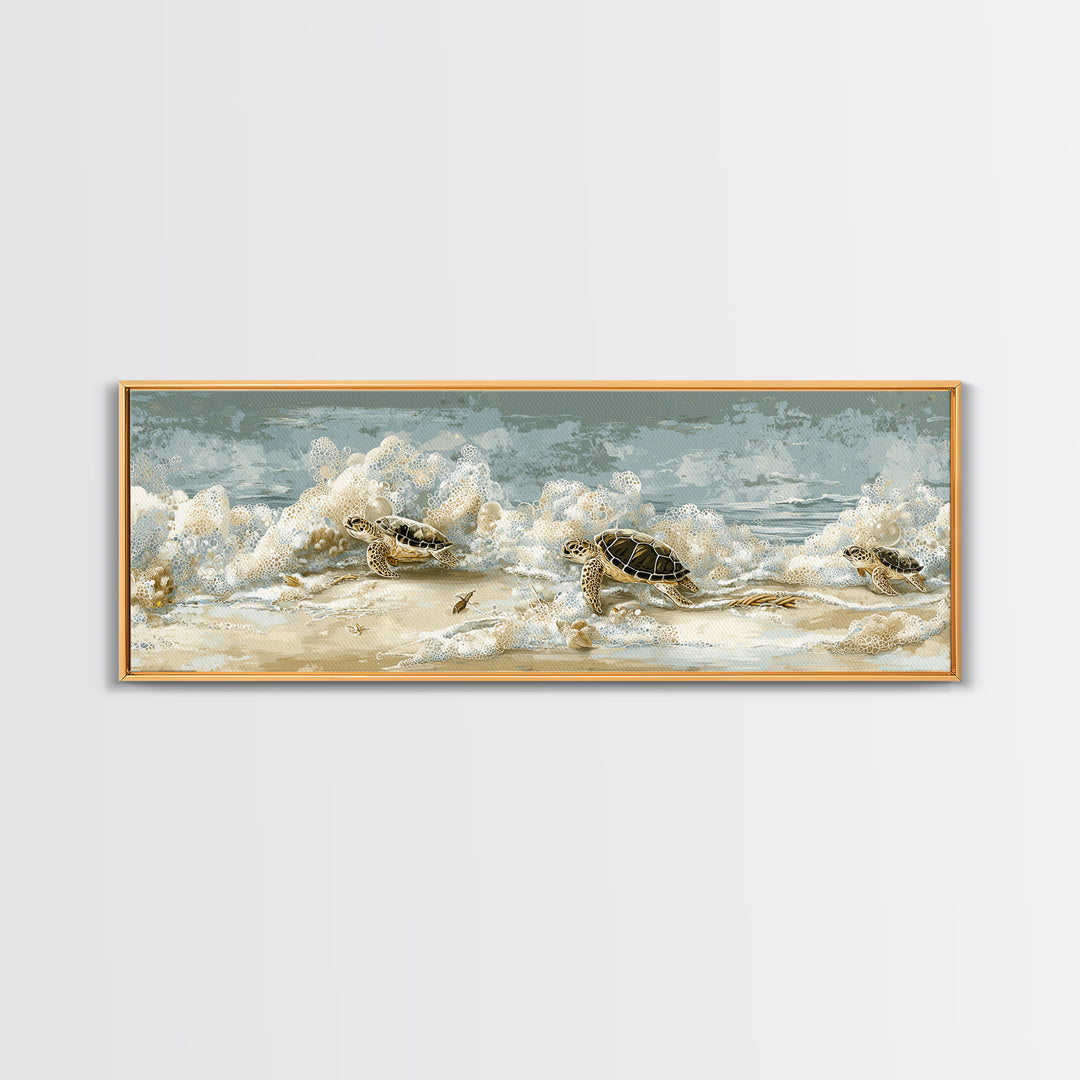 Family of Sea Turtles Crossing Moonlit Sand Canvas Print, Beach Art, Wall Art, Coastal Decor, Fine Art, Shore, Abstract Art, BEA-3x1-30