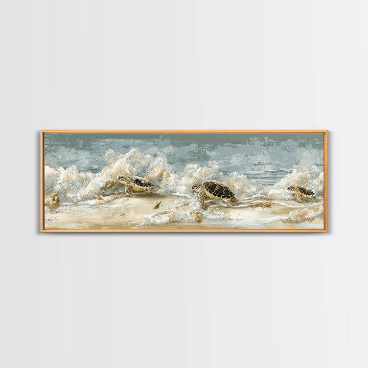 Family of Sea Turtles Crossing Moonlit Sand Canvas Print, Beach Art, Wall Art, Coastal Decor, Fine Art, Shore, Abstract Art, BEA-3x1-30