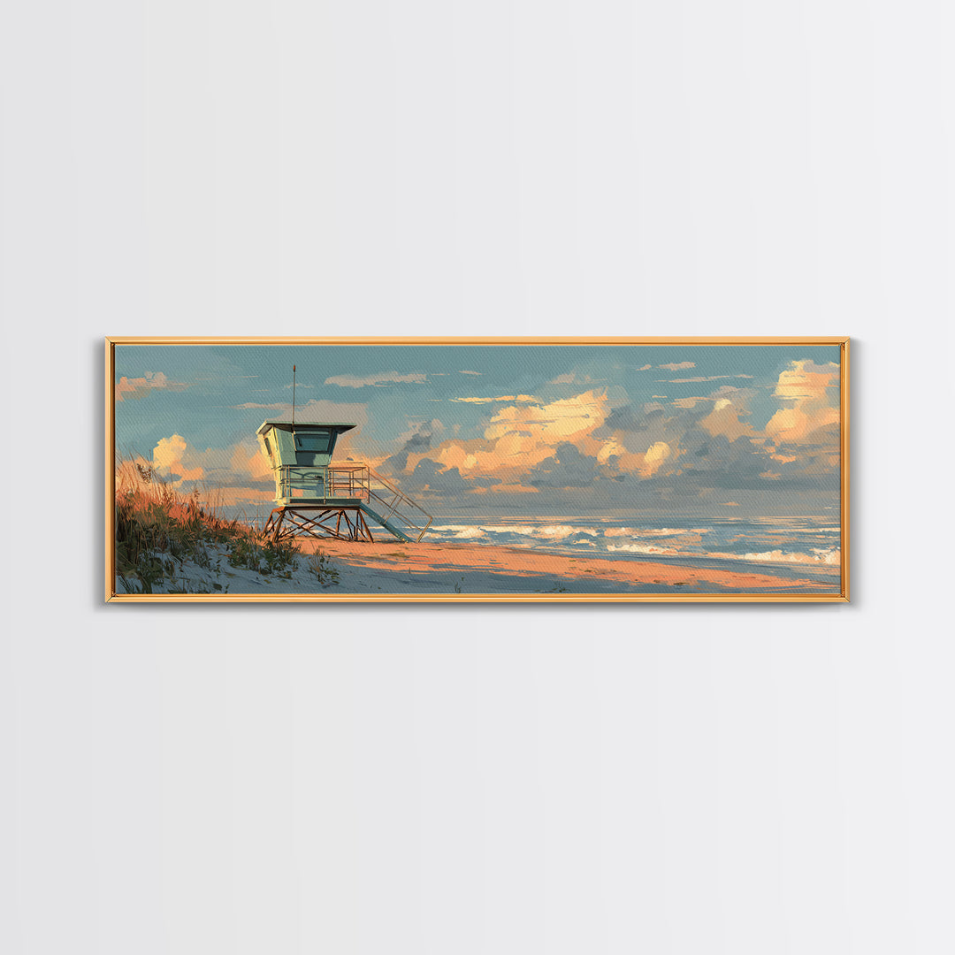 Quiet Lifeguard Tower at Golden Hour Canvas Print, Beach Art, Art, Coastal Decor, Fine Art, Shore, Abstract Wall Art, BEA-3x1-43