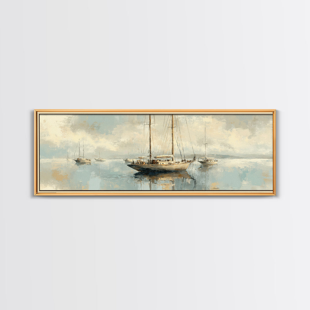 Sunset Sailboat Silhouette on Calm Water Canvas Print, Beach Art, Whimsical Decor, Coastal Decor, Fine Art, Shore, Beach Print, BEA-3x1-46