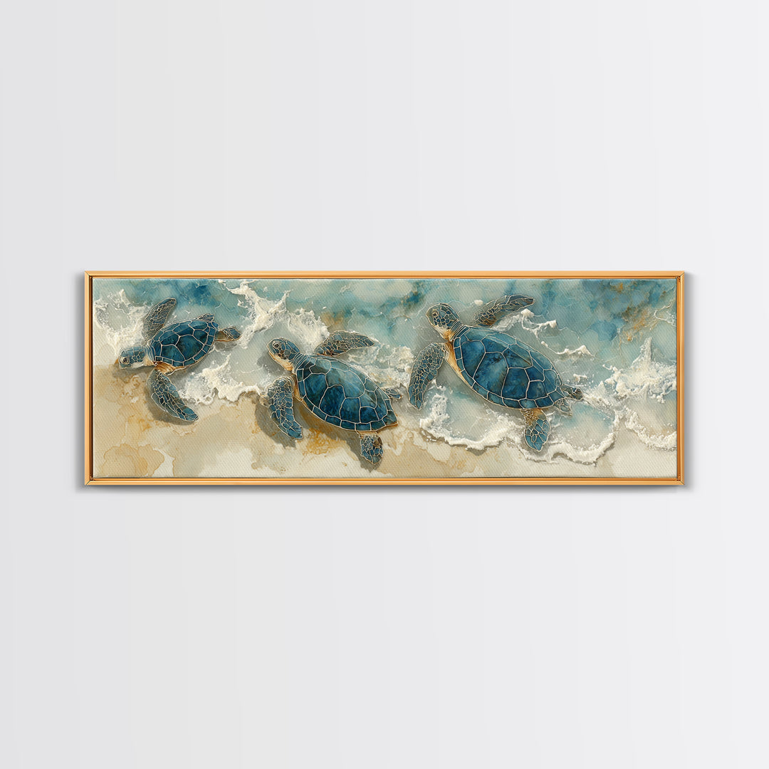 Family of Sea Turtles Crossing Moonlit Sand Canvas Print, Beach Art, Coastal Wall Art, Coastal Decor, Fine Art, Shore, BEA-3x1-6