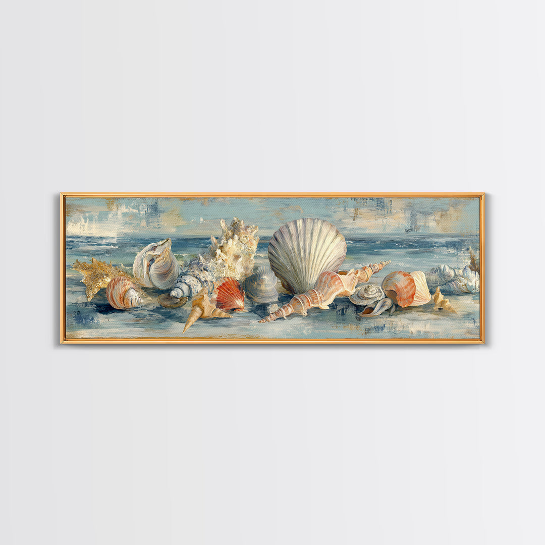 Seashell Collection Painted Like Natural Specimens Canvas Print, Beach Art, Coastal Decor, Shore, Living Room Wall Art, BEA-3x1-68