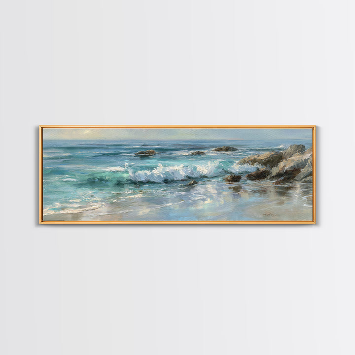 Mediterranean Cove with Clear Water Framed Canvas Print, Beach Art, Wall Decor, Coastal Decor, Fine Art, Shore, Whimsical Decor, BEA-3x1-84