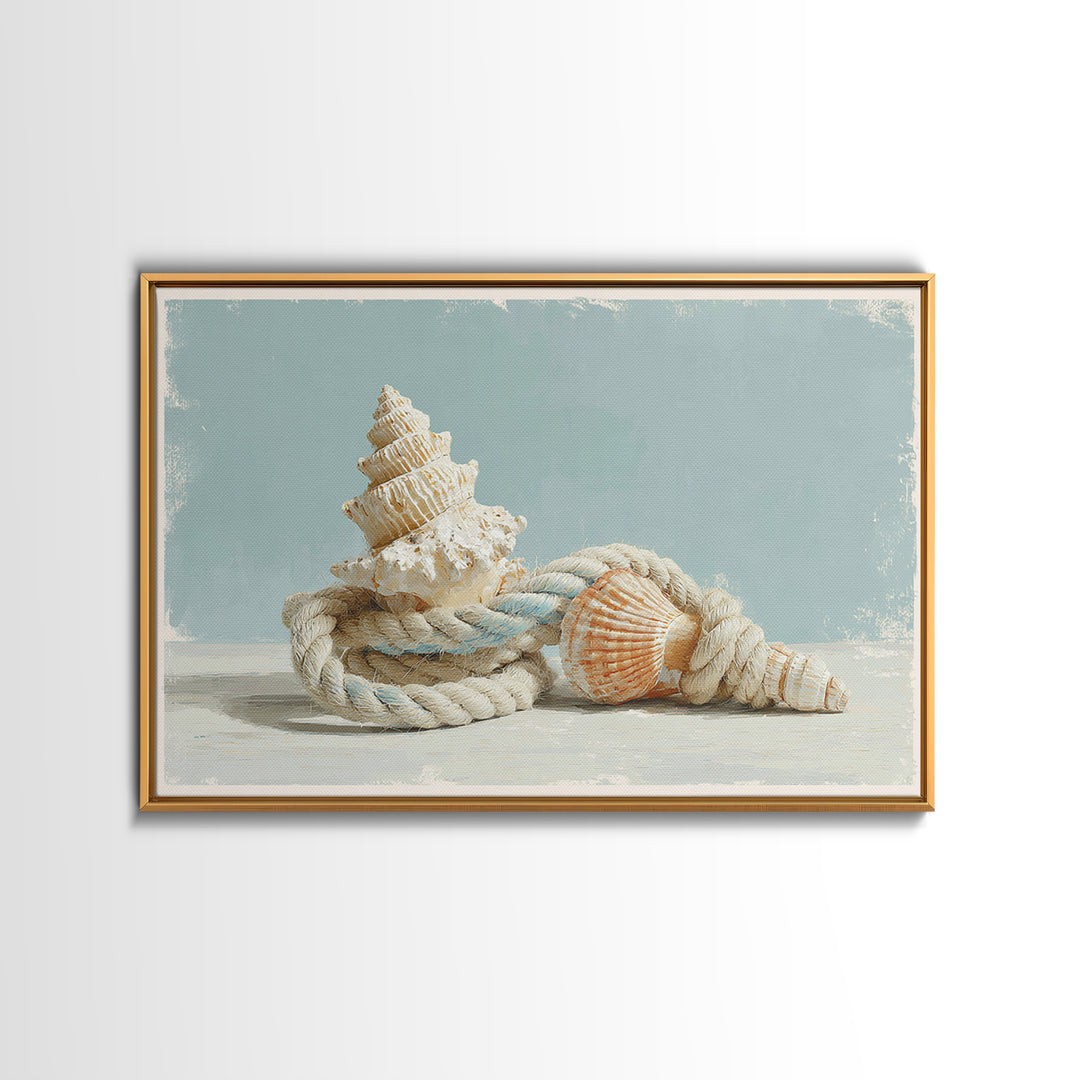 Nautical Rope and Shell Still Life Canvas Print, Beach Art, Wall Art Print, Coastal Decor, Fine Art, Shore, Beach Prints, BEA-3x2-21