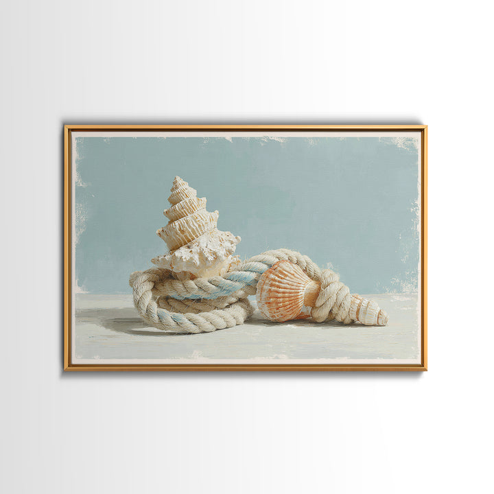 Nautical Rope and Shell Still Life Canvas Print, Beach Art, Wall Art Print, Coastal Decor, Fine Art, Shore, Beach Prints, BEA-3x2-21
